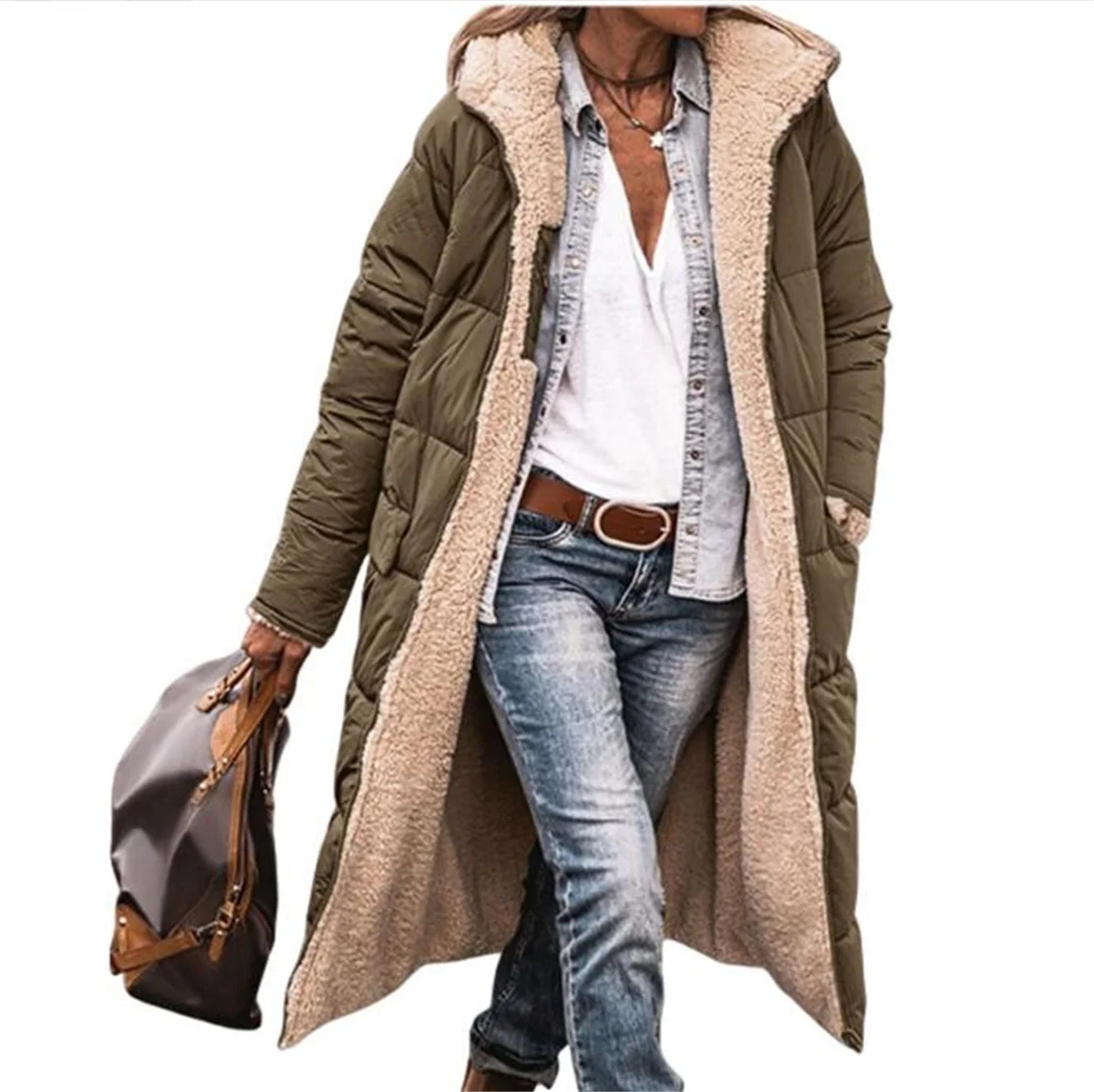 Winter Hooded Quilted Jacket For Women Solid Reversible Long Sleeve Thick Coat Warm Fashion Long Outerwear Casual Puffer Coats 251030
