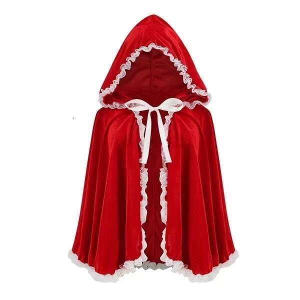 Anime Peripheral Performance Costume Role-Playing Outfit Little Riding Hood Hooded Cloak Red Cape Lace Trim