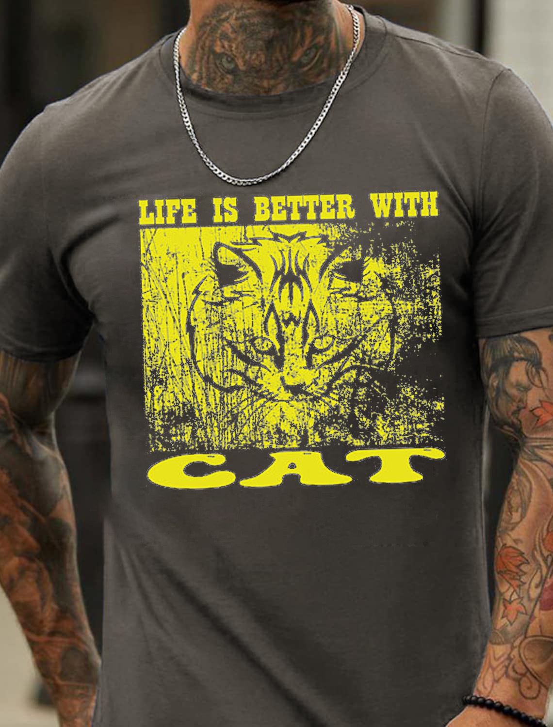 Life is Better with Cat Design Fashion Men's Cotton Summer T-Shirt - TT7090