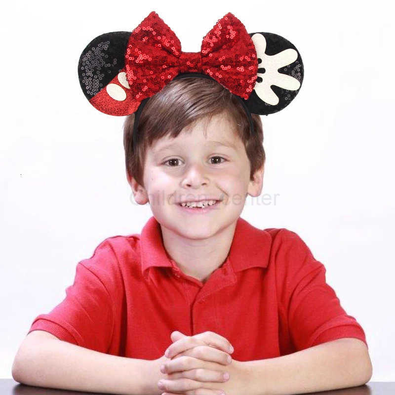 Disney Mickey Black Mouse Ears Headband For Girls Women Sequins 5Bow Party Hairband Festival DIY Hair Accessories Femme H251030