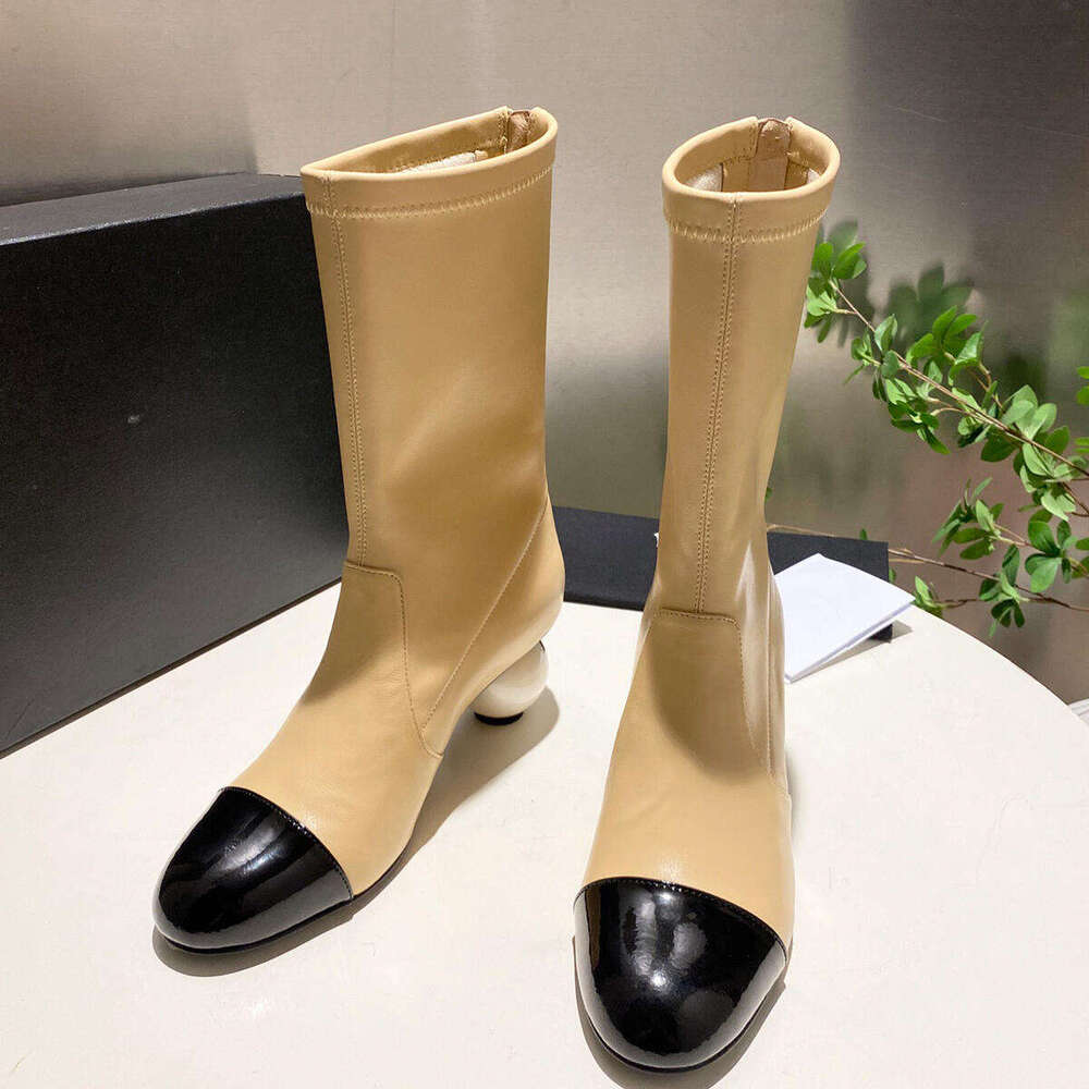 Top quality pearl high heeled boots designer womens Boots Calfskin Ankle Boot Winter Boots Leather Kitten Heel heel boots zip pointed Toe stiletto heel Fashion Boots