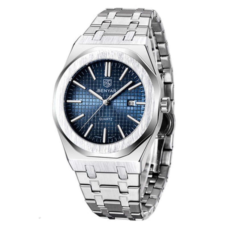 benyar quartz fashion simple calendar luminous mens steel band watch by5156