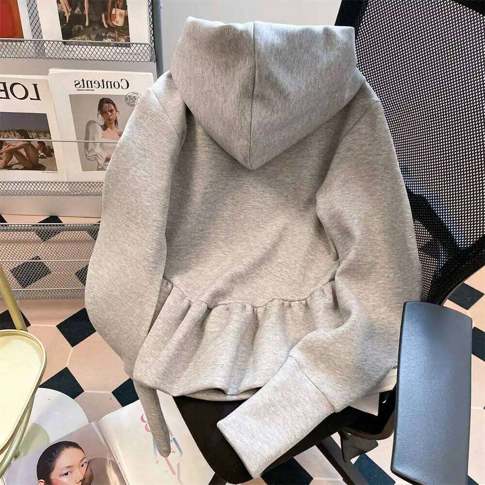 Women's Grey Long Sleeve Bow Hoodies Streetwear Vintage Haruku Korean Y2k Fashion Oversize Sweatshirt 2000S Clothes