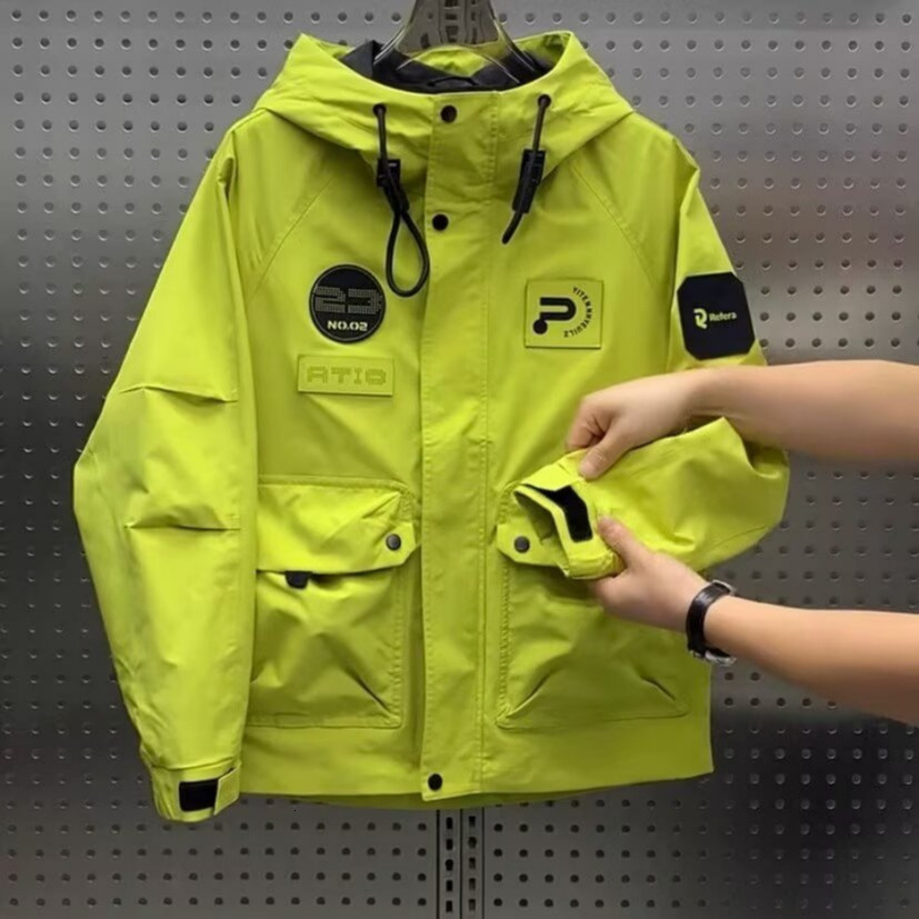 Workwear Designer Coat Label Hooded Jacket Men's Autumn Outdoor Trendy Brand Large Pocket Windbreaker Youth Short Casual Coat