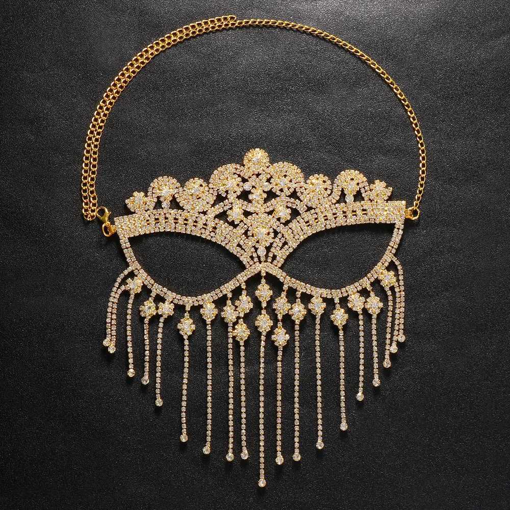 Stonefans Fashion Rhinestone Tassel Mask Chain Women Accessories Masquerade Party Bling Crystal Veil Mask Face Jewelry NightclubW251029