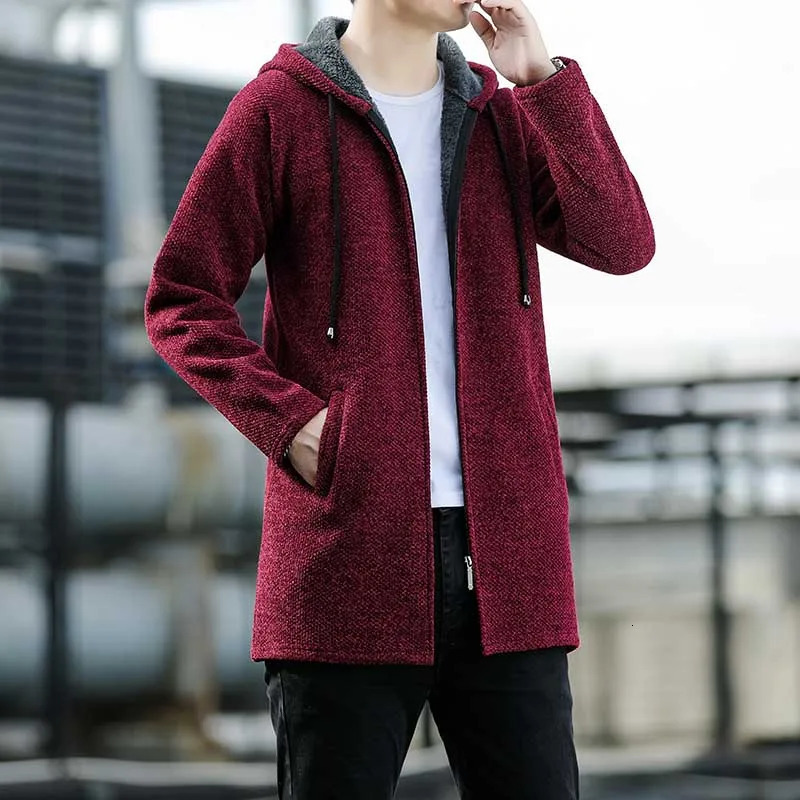 Mens Long Cardigan Thick Fleeced Knit Jackets Solid Color Hooded Sweater Coat Autumn Winter Padded Clothes 251017