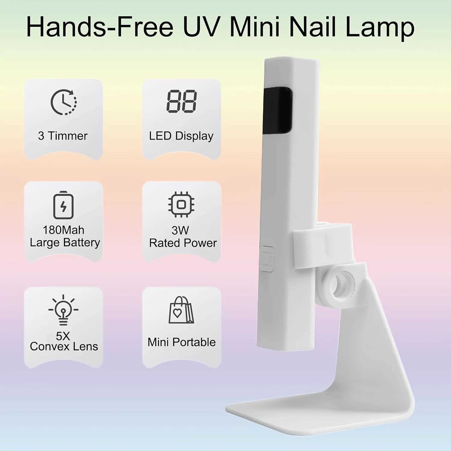Handheld UV Light for Nails Mini Nail Dryer LED Light with Stand LCD Screen with 3 Timer Cordless Rechargeable USB Gel Lamp L251030