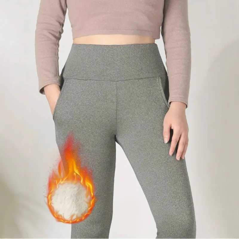 Women High Waisted Warm Leggings with Pockets Thermal Winter Tights Tummy Control Butt Liftting Leggings Fashion Casual Leggings J251030