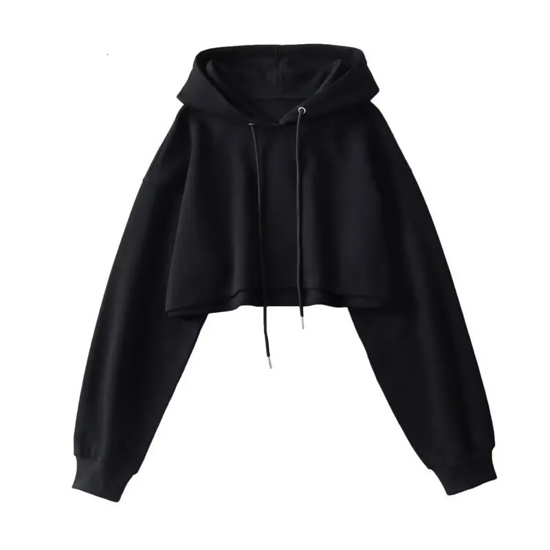 Sexy Short Hooded Sweatshirts Women Fashion Solid Color Long Sleeve Crop Tops Korean Streetwear Pullover Hoodies Female 251030