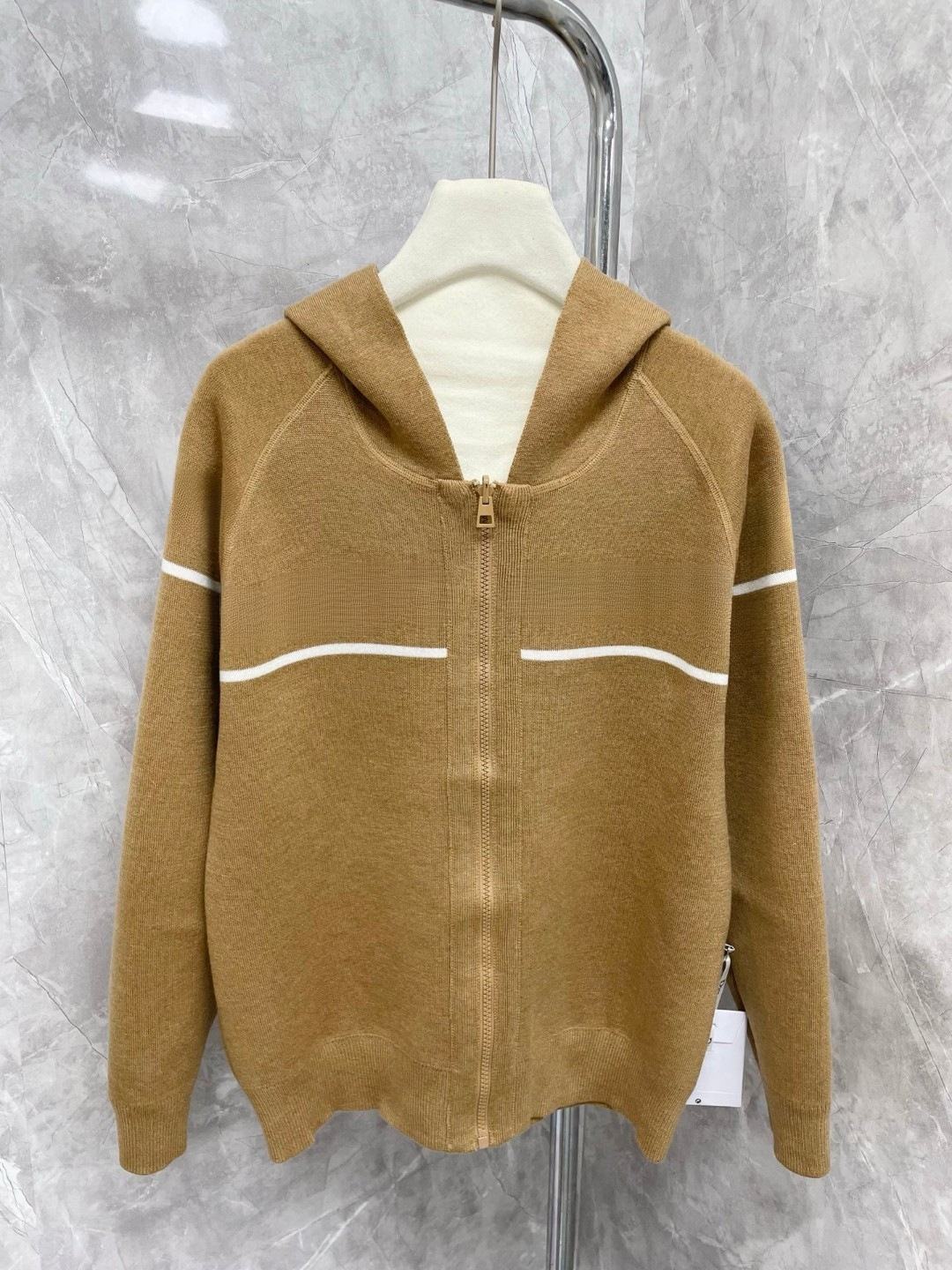 Autumn and winter new women's classic fashion multifunctional zipper knitted open top hooded jacket, designer elegant long sleeved top