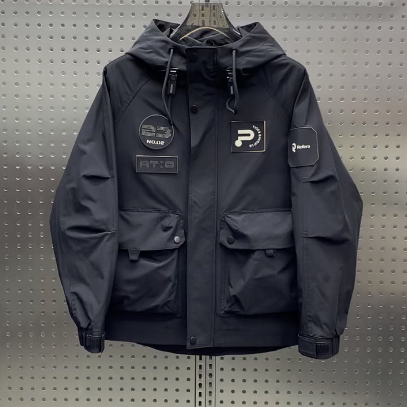 Workwear Designer Coat Label Hooded Jacket Men's Autumn Outdoor Trendy Brand Large Pocket Windbreaker Youth Short Casual Coat