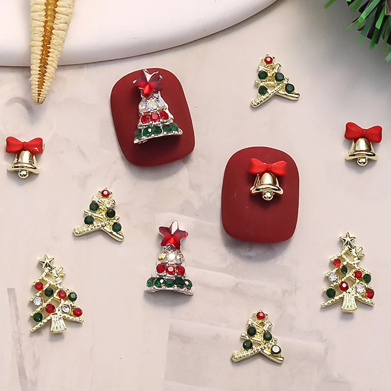 10PCS 3D Alloy Bell Nail Art Charms Supplies For Manicure Decor Christmas Tree Nails Decoration Rhinesstones Accessories 251027