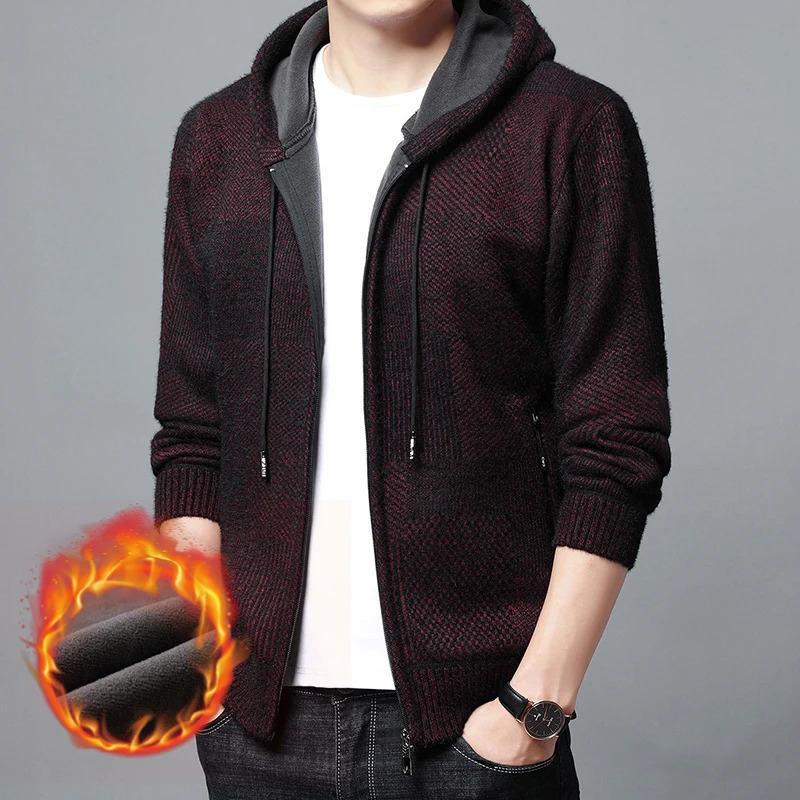 Top Grade Mink Fashion With Hood Casual Jacket Men Baseball Collar Thick Velvet Cardigan Coats Clothes 251017