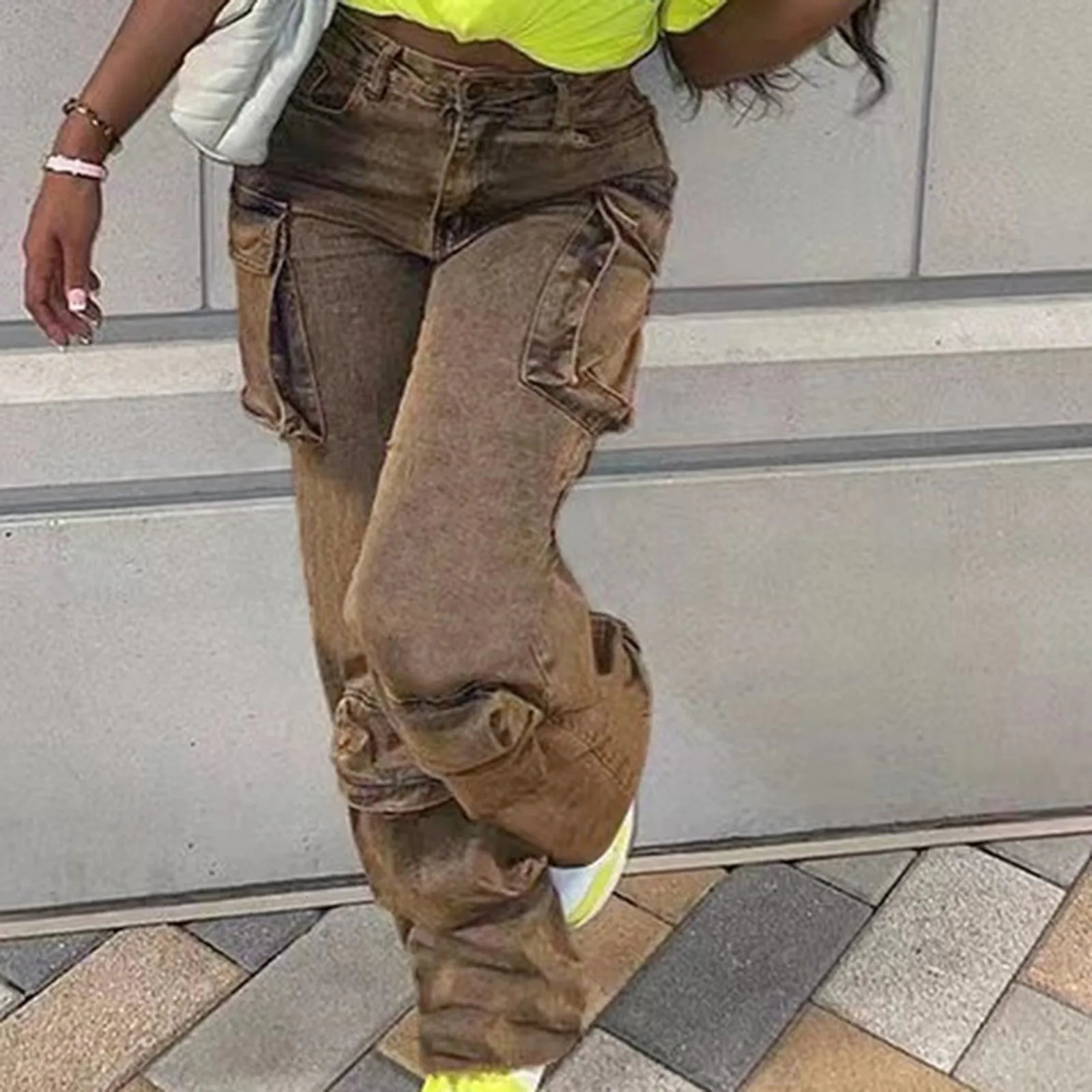 Women Streetwear Loose Straight Multi Pockets Fashion Denim Cargo Pants Y2k Vintage Casual Wide Leg Jeans Baggy Trousers 251029