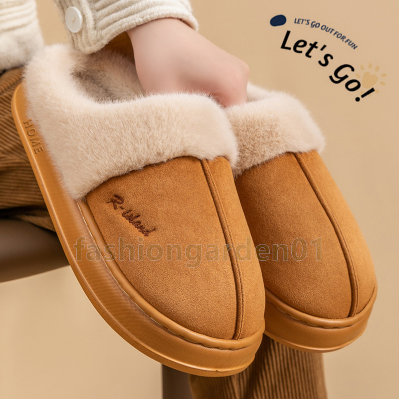 winter designer slides warm plush cotton slippers soft comfortable flats non-slip couples slide chic casual brown gray pink indoor house shoes size 36