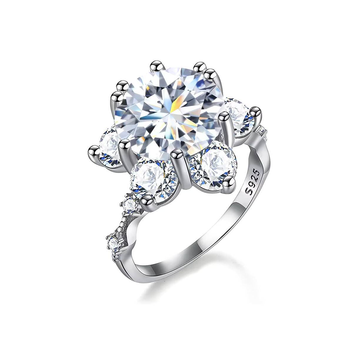 GRA Luxury Real 5CT Big Round Cut Moissanite Diamond Solitaire Ring for Women 925 Sterling Silver Engagement Fashion Jewelry