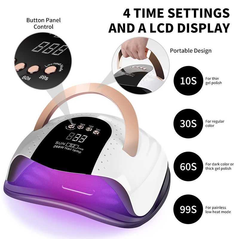 268W Professional UV LED Nail Drying Lamp for Nails Gel Polish Dryer with 4 Timer Setting Auto Sensor Manicure Light Equipment L251030