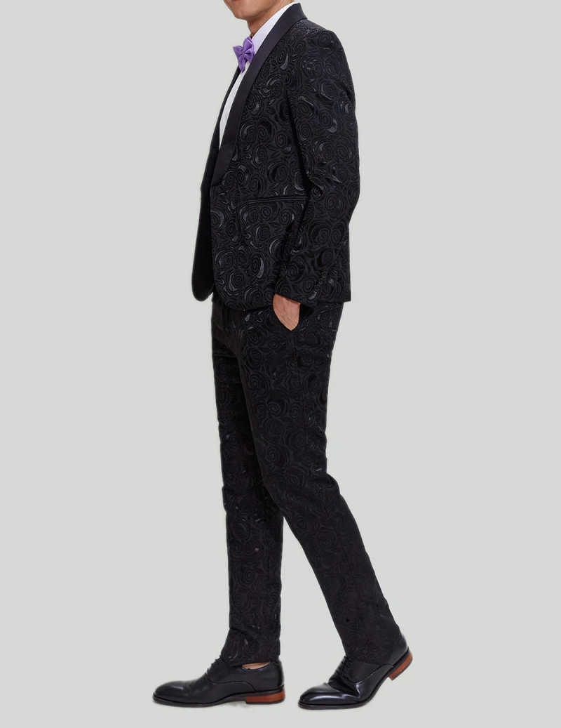Jacquard Mens Suits Shawl Lapel 2 Pieces Jacket Pants Formal Party Wedding Groom Tuxedos Prom Custom Made
