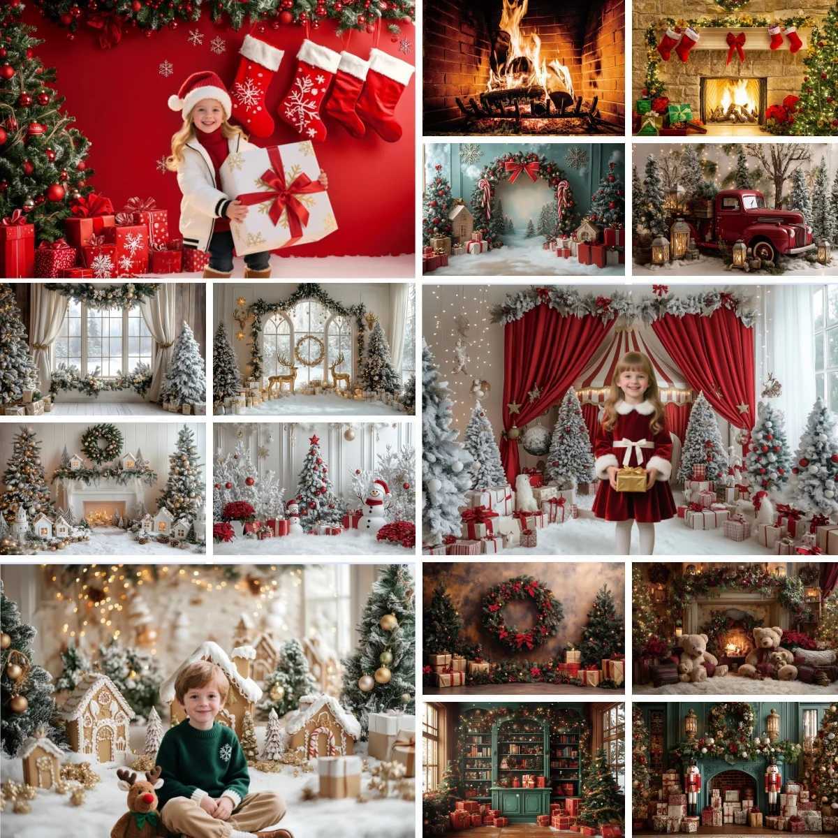 2025 Christmas Photography Backdrop Winter Gingerbread House Fireplace Xmas Tree Kid New Years Eve Party Decor Photo Background C251030