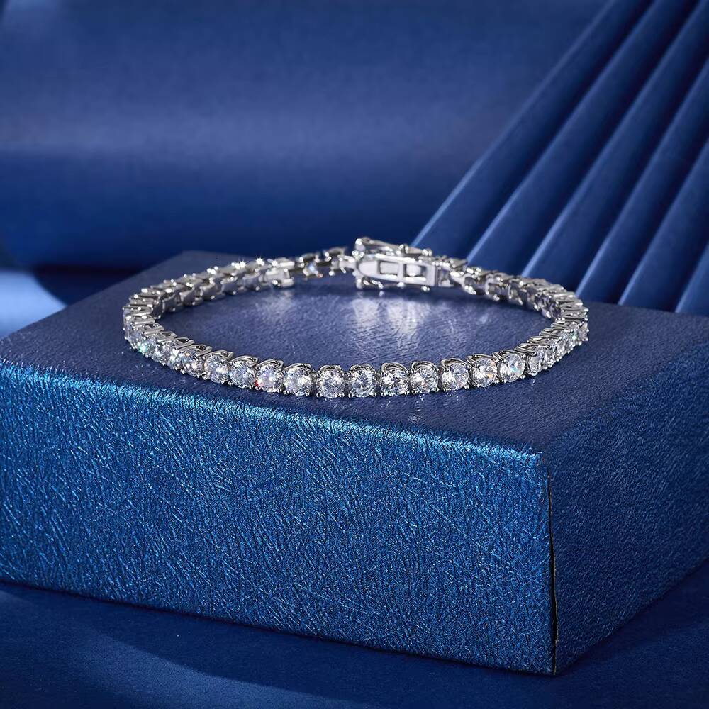 Anniversaries Girls Gift 925 Silver Moissanite Tennis Chain Elegant 18K Gold Plated Tennis Bracelet for Women Jewelry