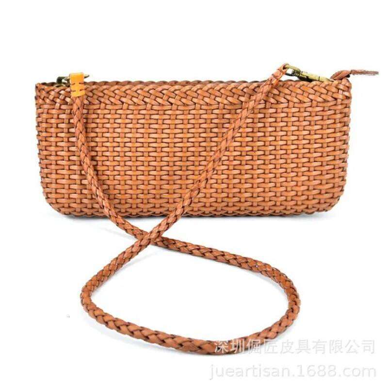 Leather Woven Handbags First Layer Cowhide Clutch Shoulder Messenger Small Bag