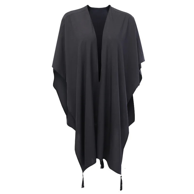 FICHOR Gothic Moon Phase Black Cloak for Women Fall Winter Geometric Y2k Graphic Goth Outwear Oversized Irregular Ponchos Ladies 251029