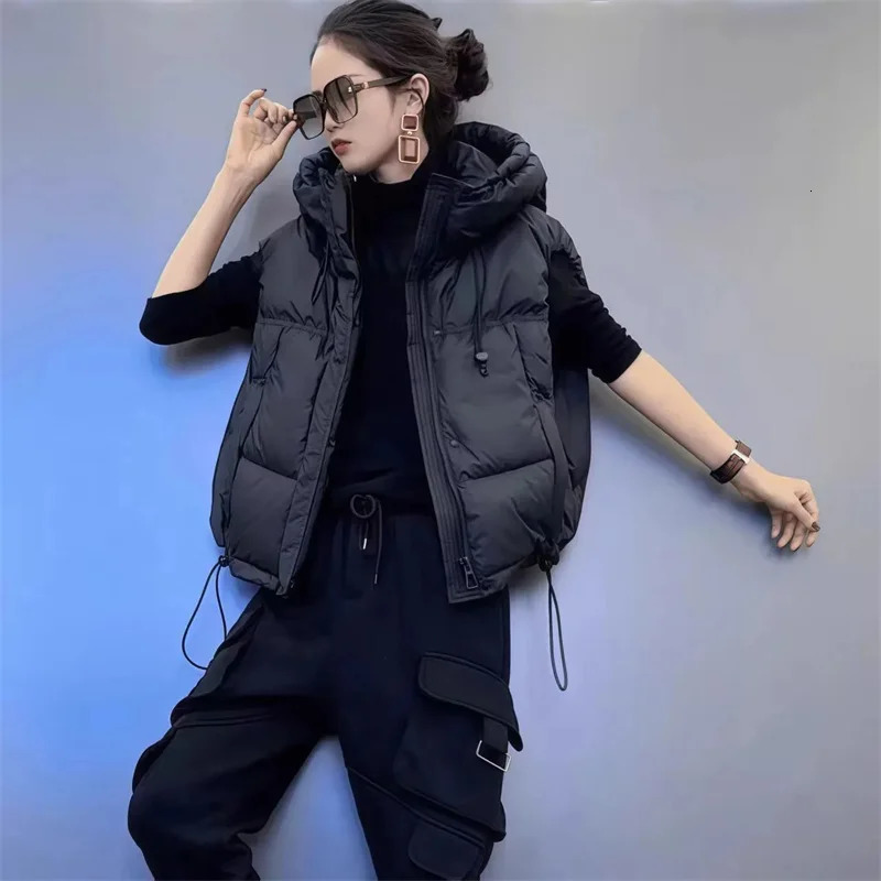 Down Cotton Vest Padded Women Loose Hooded Waistcoat Warm Vest Cotton Coat Ladies Casual Sleeveless Waistcoat Female Tops 251024