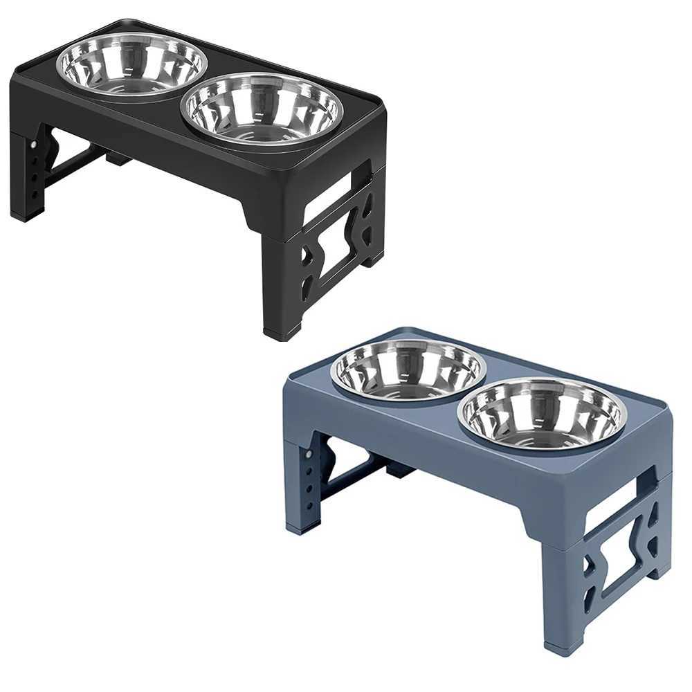 Elevated Dog Feeder Bowls Adjustable Raised Stand with Double Stainless Steel Food Water Bowls Small Medium Large Dogs J251113