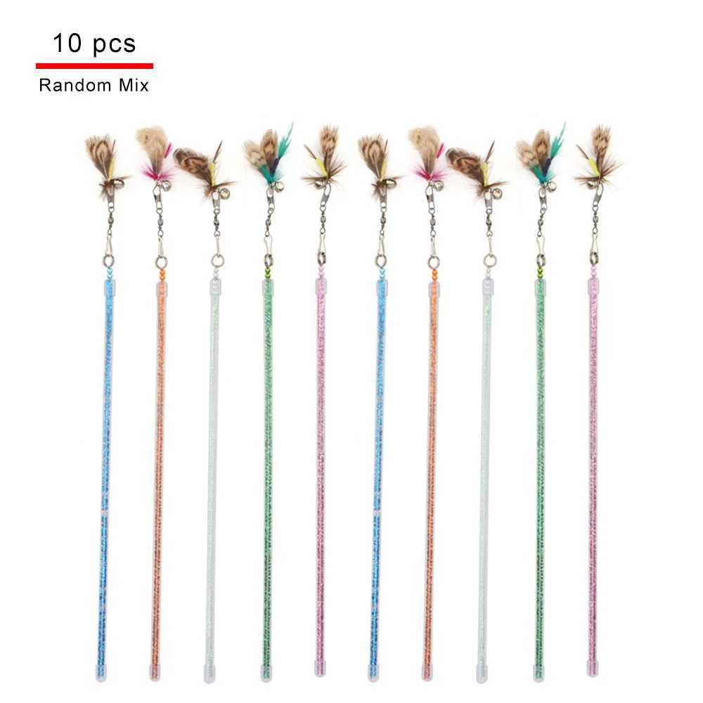 10pcs5pcs Wholesale Cat Teaser Bug Funny Cat Stick Toy Feather Rod Pet Toy S251029{category}