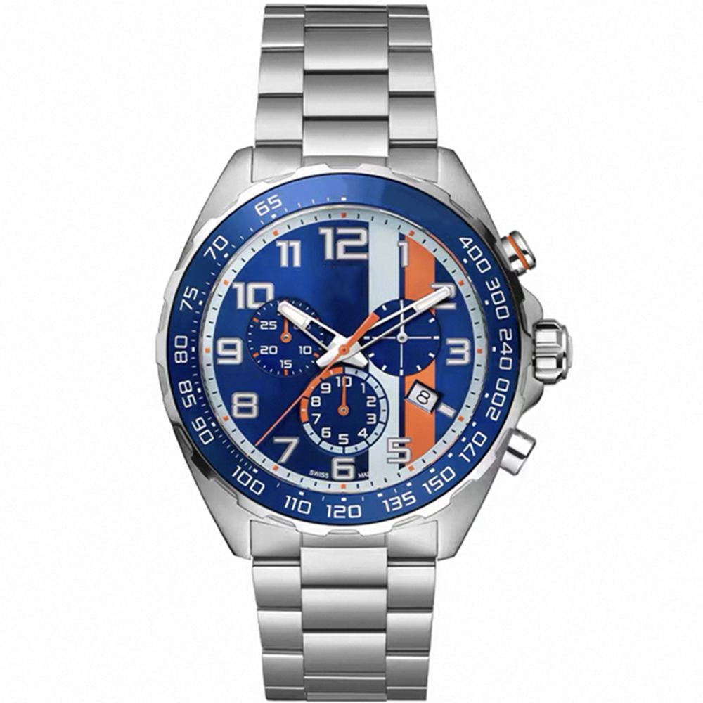 JASON007 Top F1 Series Gulf Oil Special Edition Quartz Mens Watch Sapphire Crystal Multifunctional Chronograph Stainless Steel Strap Luxury watches Men Montre