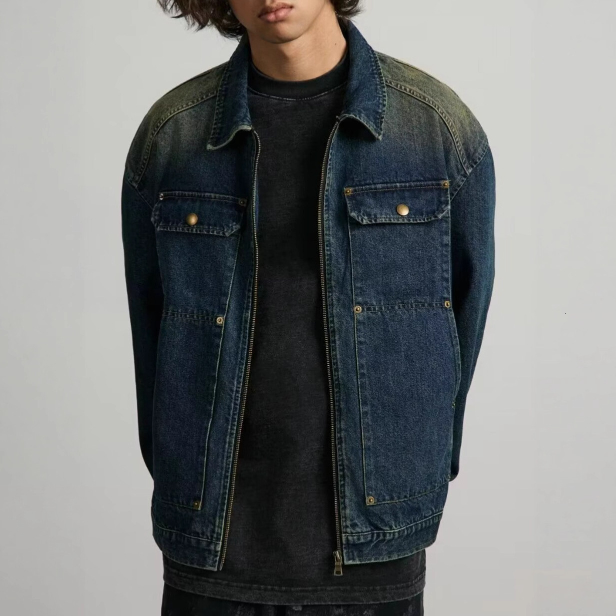 American Street Style Zipper Denim Jacket For Men And Women Design Sense Hip-hop Trendy Designer Jacket Loose Jacket