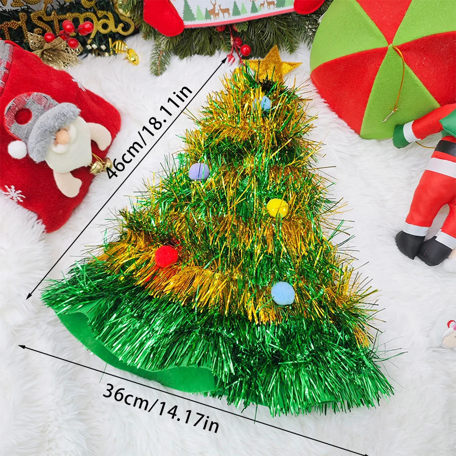 Christmas Tree Hats Fabric Rain Silk Hat for Adults s Funny Santa Hat with Tinsel Xmas Holiday Party Costume Year Decor 251024