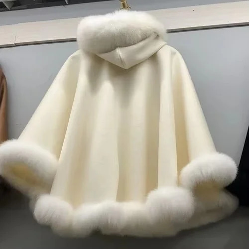 Natural Wool Fur Coat Women Winter Cloak Fox Fur Fashion Jacket Womans Clothing Loose Fit Fourrures Femmes 251029