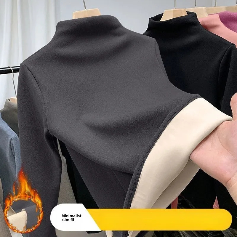 Women Thermal Underwear Winter Half High Collar Bottom Shirt Solid Semi High Collar Long Sleeve Basic TShirt Heating Pullovers 251030