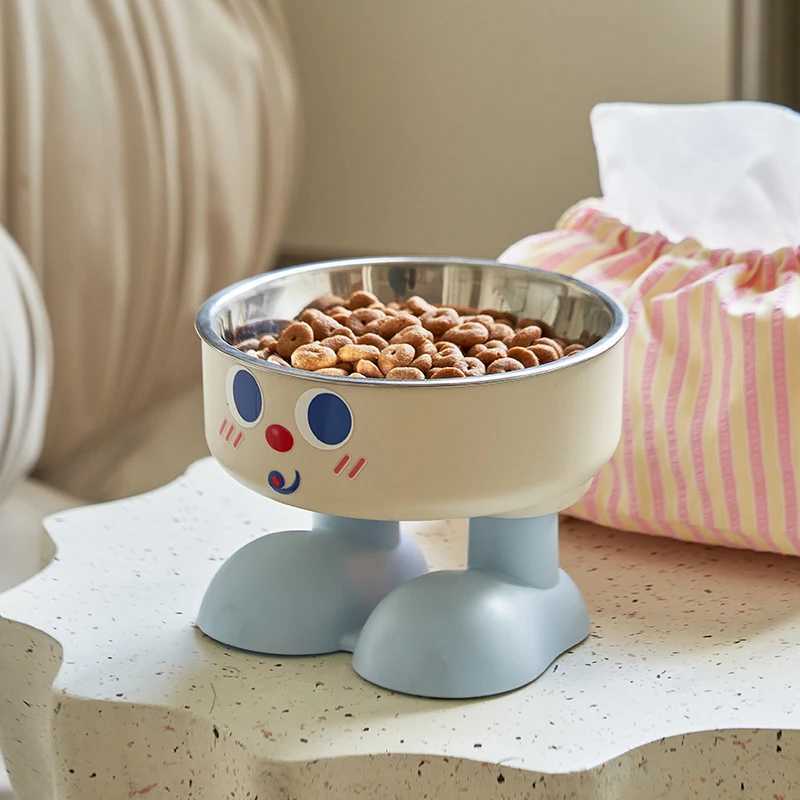 1pc cute elevated bowl with nonslip mat easy to clean protect the cervical spine pet cat food bowl dog feeding bowl J251113