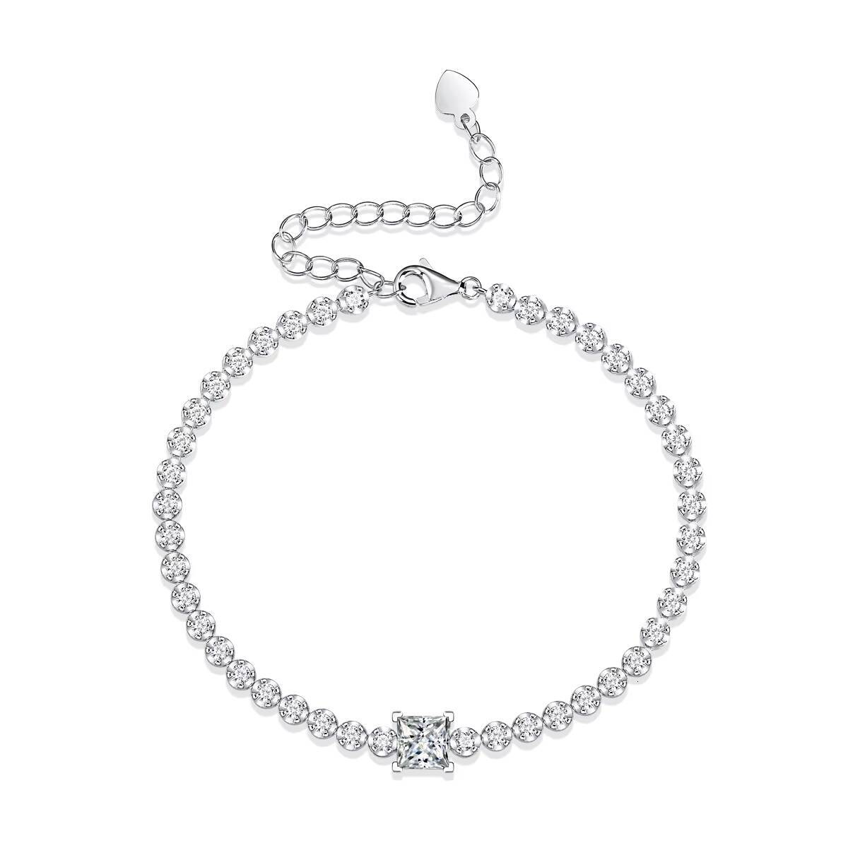 Minimalist Womens Trendy Luxury Moissanite Tennis Chain 925 Sterling Silver Bracelet