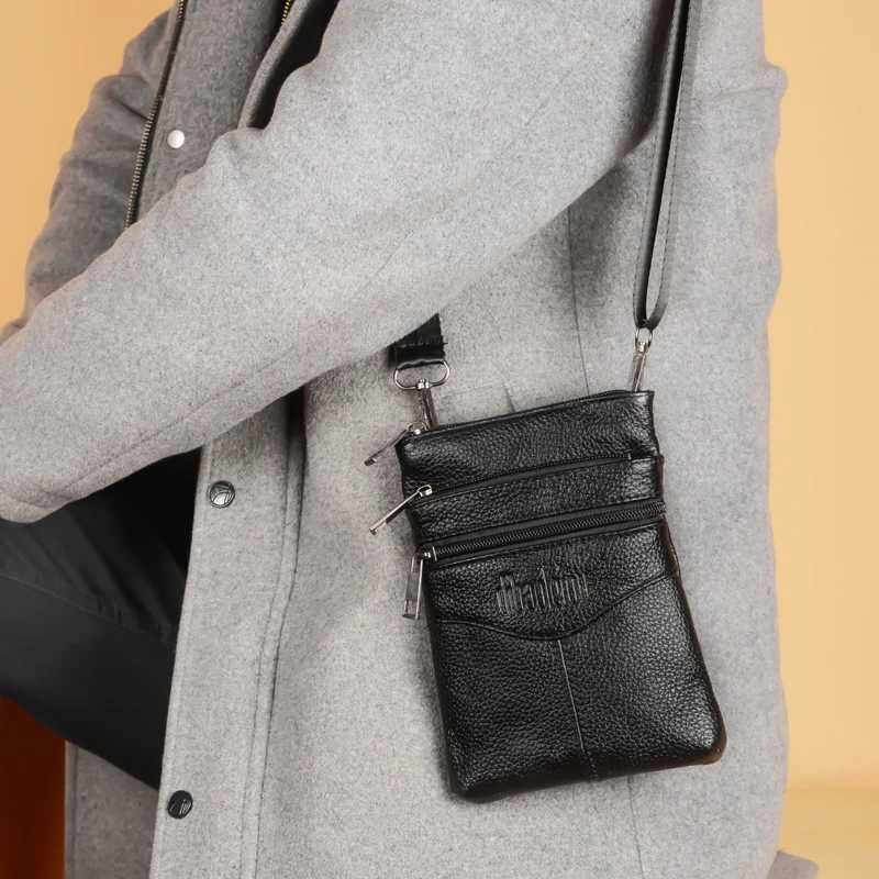 Genuine Leather mens Crossbody Bag High Quality Business Messenger Bag Mini Large Capacity Waist Pack Y251011