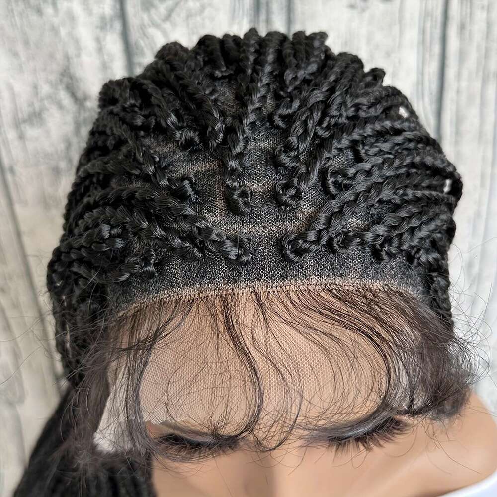 34 Inch Black Synthetic Full Braided - Knotless Box Braids With Double Lace Front, Hair & Cornrows-Like Texture | 100% Density Dreadlock-Style Wig For