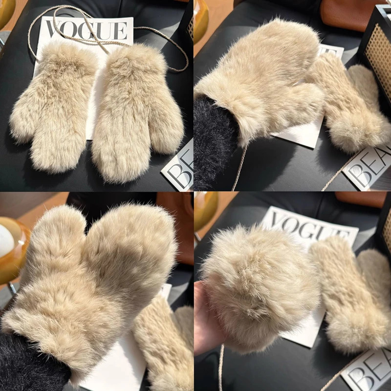 Winter women real rabbit fur gloves 100 Natural thick style rabbit fur mittens Outdoor girls keep warm hand knitted fur glove 251028