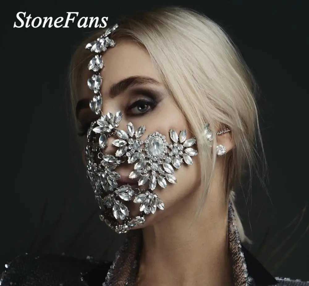 Stonefans Exaggerated Halloween Crystal Mask Cover Jewelry for Women Handmade Bling Rhinestone Mask Decoration W251029
