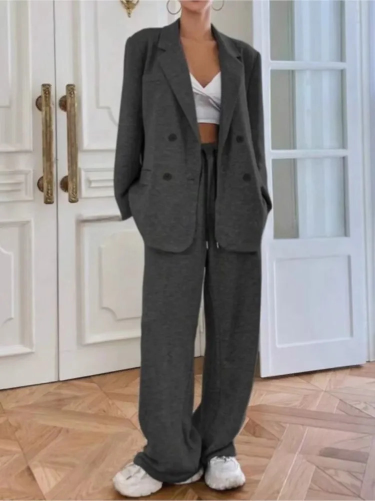 CPSYMYM Womens Casual Suit Fashion Loose Blazer 2 Piece Set Fall Winter Long Sleeve Coat Pants Sets Lady Office Work Out 251029