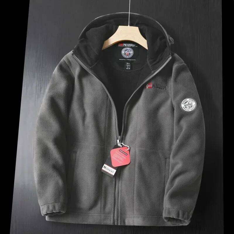 New Winter Men's British Street Thickened Polar Fleece Hooded Jacket Casual Plus Size Cold-proof Warm Pocket Coat