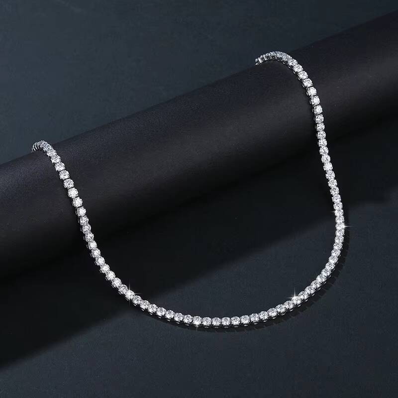 Wholesale S925 Sterling Silver VVS D Color All Moissanite Tennis Necklace 3mm Women Clavicle Tennis Chain Necklace