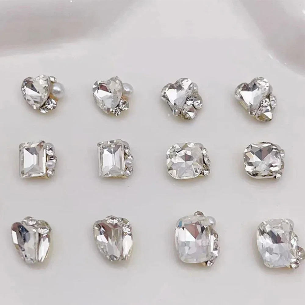 6 Grids Transparent Crystal Nail Pile Diamond Heart Square Nail Art Rhinestones Gems Sparkle Glass Nail Stones DIY Charms 251027