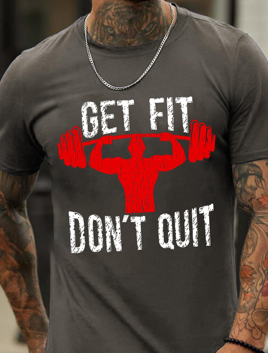 European & American Oversized Fit GET FIT DON'T QUIT Letter Print Men's Cotton Short-Sleeve T-Shirt - TT7063