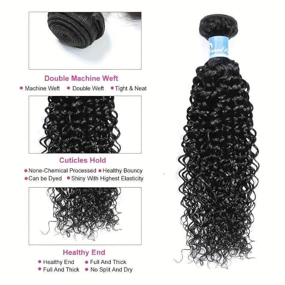 Deep Wave Human 4X4 Curly Lace With Baby Natural Color Pre Plucked 3 Bundles And Closure Brazilian Virgin Hair