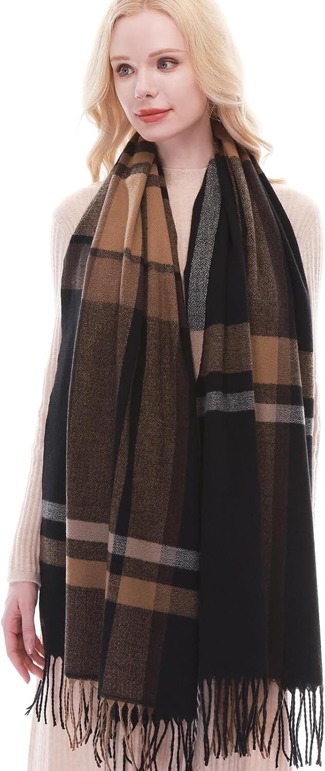 Custom Plaid Scarf Women Fall Winter Pashmina Scarves Wraps for Cold Weather Warm Large Christmas gifts