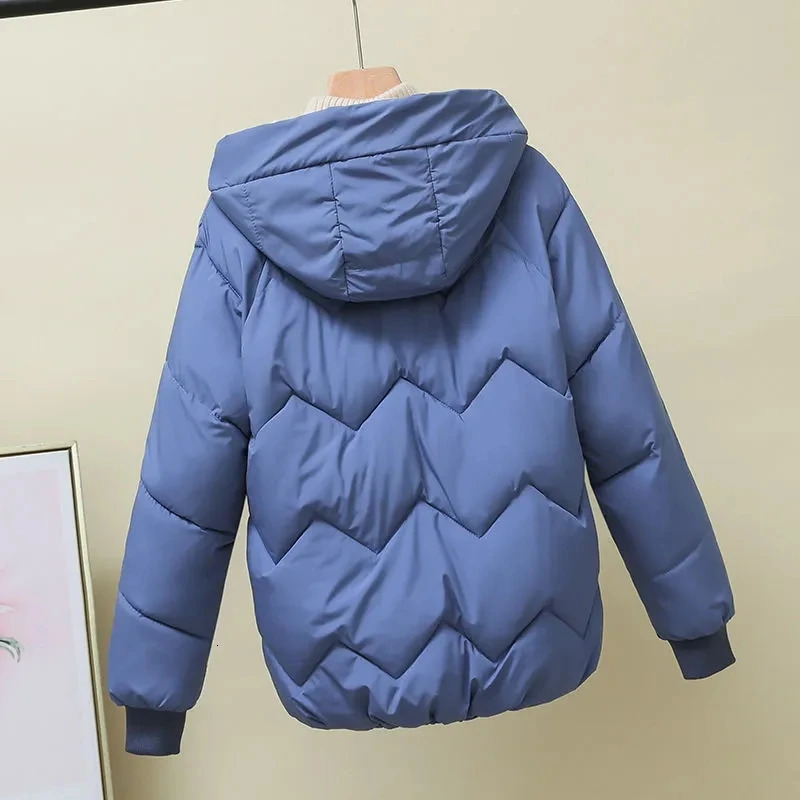 Female Hooded Warm Jacket Loose Down Cotton 2025 Winter Parka Korean Thickened Short Padded Green 251015