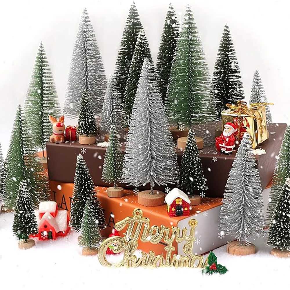 Mini Christmas Trees Different Size Craft Artificial Wooden Base Mini Christmas Tree Xmas Home Party New Year 2025 Decoration C251030