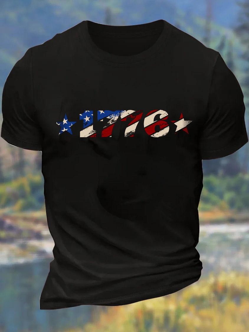 Europe & USA Oversized Men's 1776 American Independence Day April Cotton Casual Letter T-Shirt - TT7328